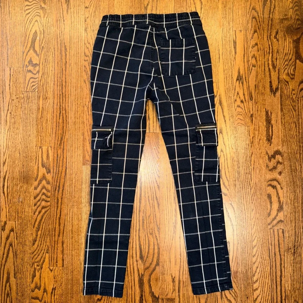 Hot Topic Grid Print Cargo Pants Slim Jogger Multi-Pocket Size M Black White - Picture 3 of 6